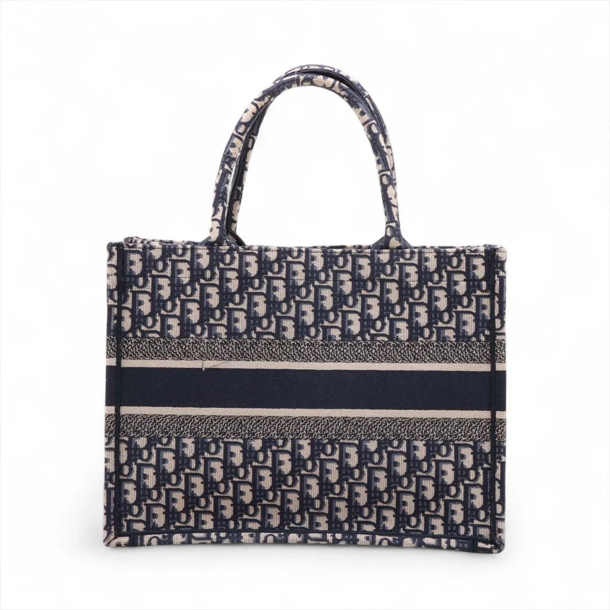Christian Dior Book Tote Medium Oblique Embroidered Canvas I Navy Blue