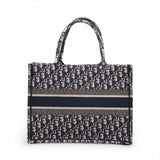 Christian Dior Book Tote Medium Oblique Embroidered Canvas I Navy Blue