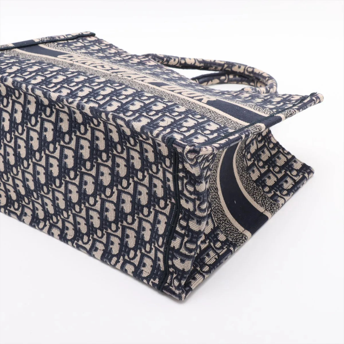 Christian Dior Book Tote Medium Oblique Embroidered Canvas I Navy Blue