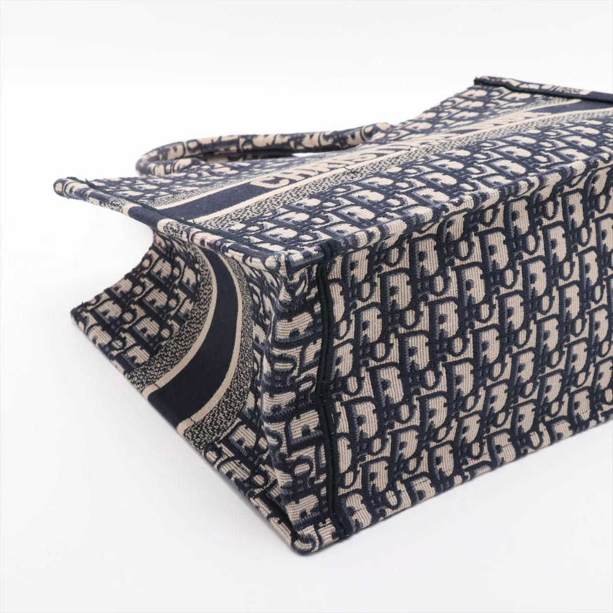 Christian Dior Book Tote Medium Oblique Embroidered Canvas I Navy Blue