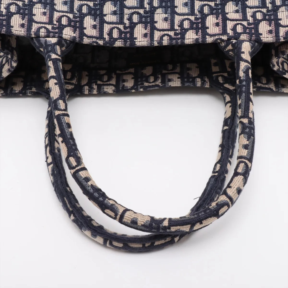 Christian Dior Book Tote Medium Oblique Embroidered Canvas I Navy Blue