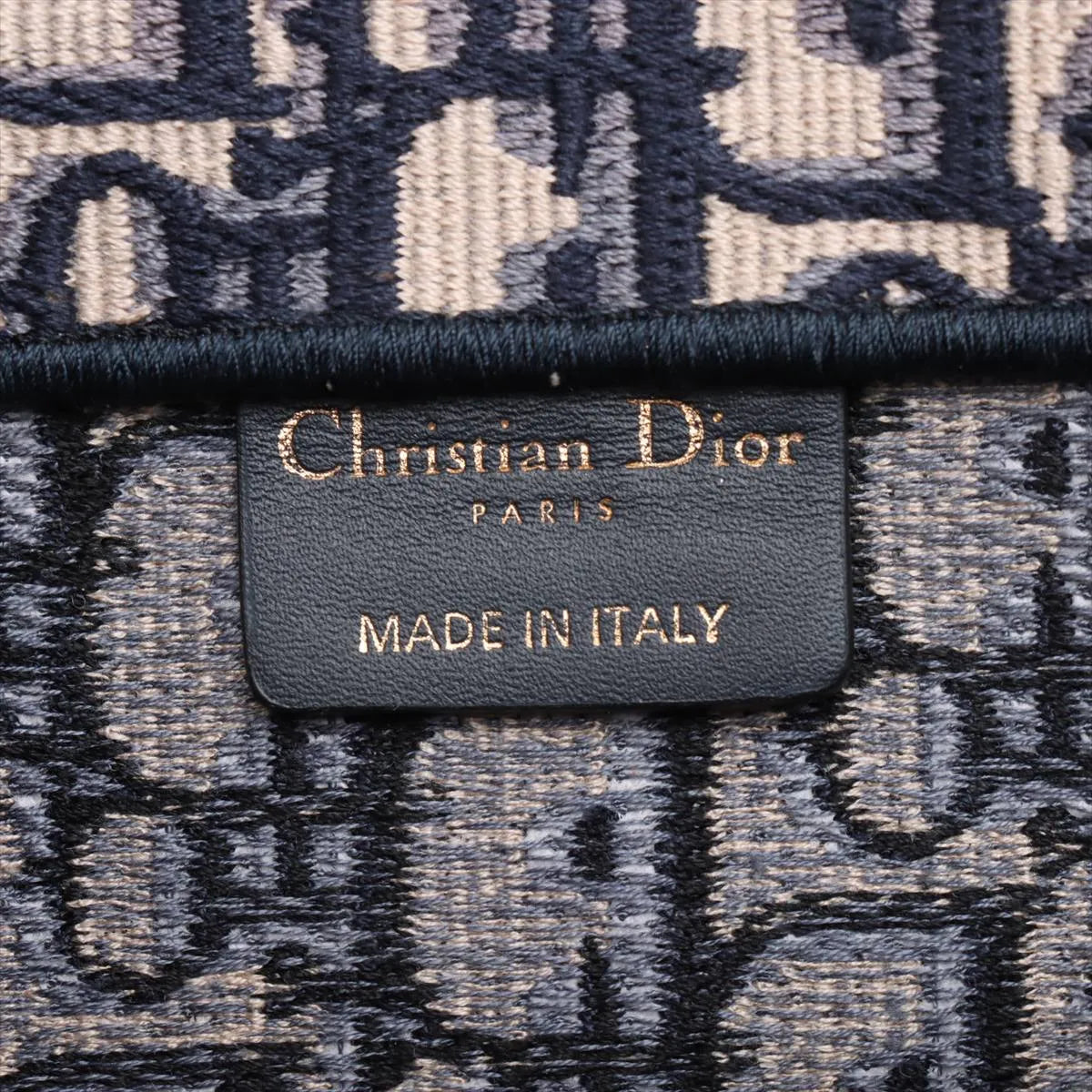 Christian Dior Book Tote Medium Oblique Embroidered Canvas I Navy Blue
