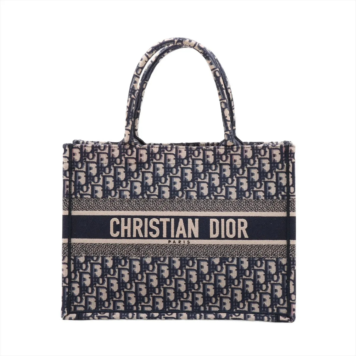 Christian Dior Book Tote Medium Oblique Embroidered Canvas I Navy Blue