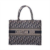 Christian Dior Book Tote Medium Oblique Embroidered Canvas I Navy Blue