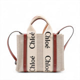 Chloé Woody Mini Canvas and Leather 2 in 1 Tote I Beige with Brown