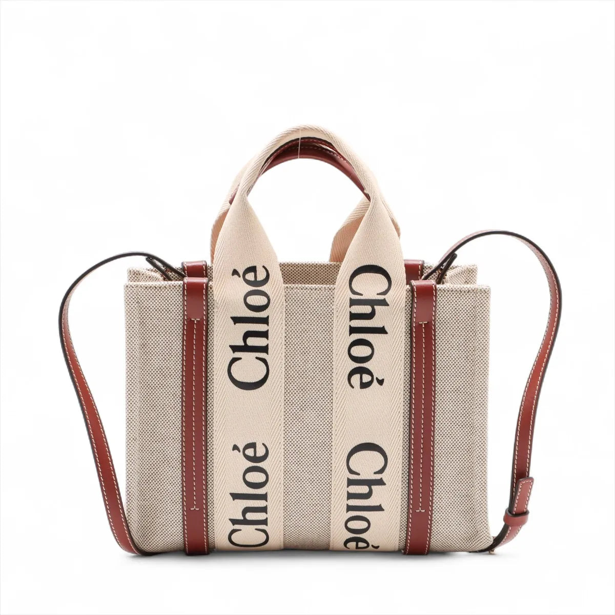 Chloé Woody Mini Canvas and Leather 2 in 1 Tote I Beige with Brown