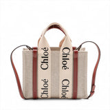 Chloé Woody Mini Canvas and Leather 2 in 1 Tote I Beige with Brown