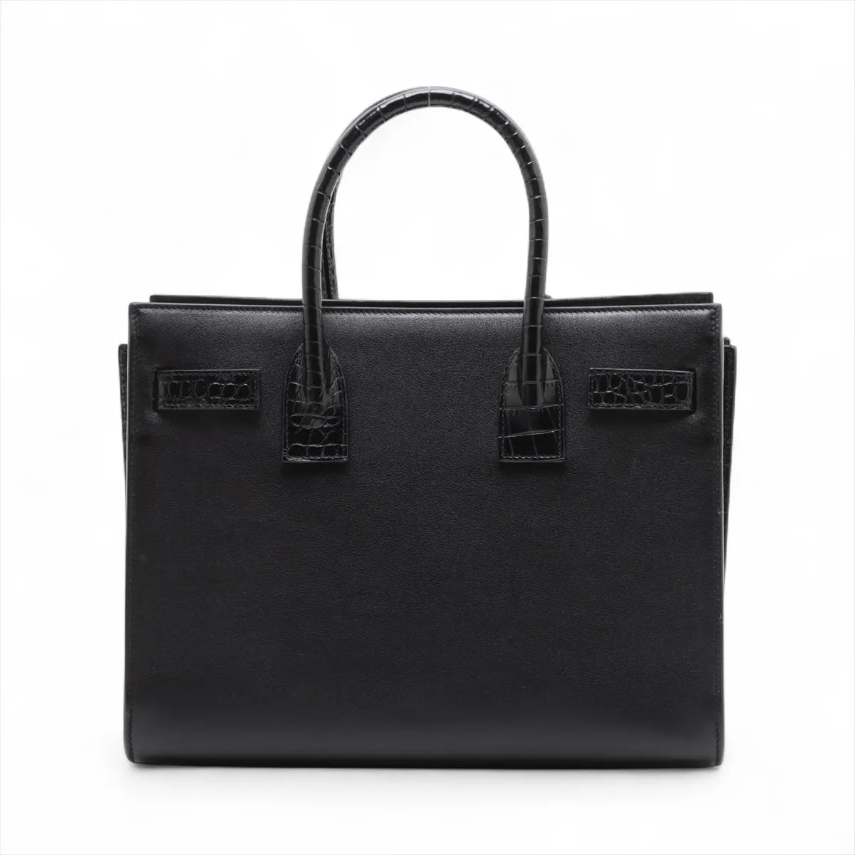 Saint Laurent Calfskin Crocodile Embossed Small Sac de Jour Black