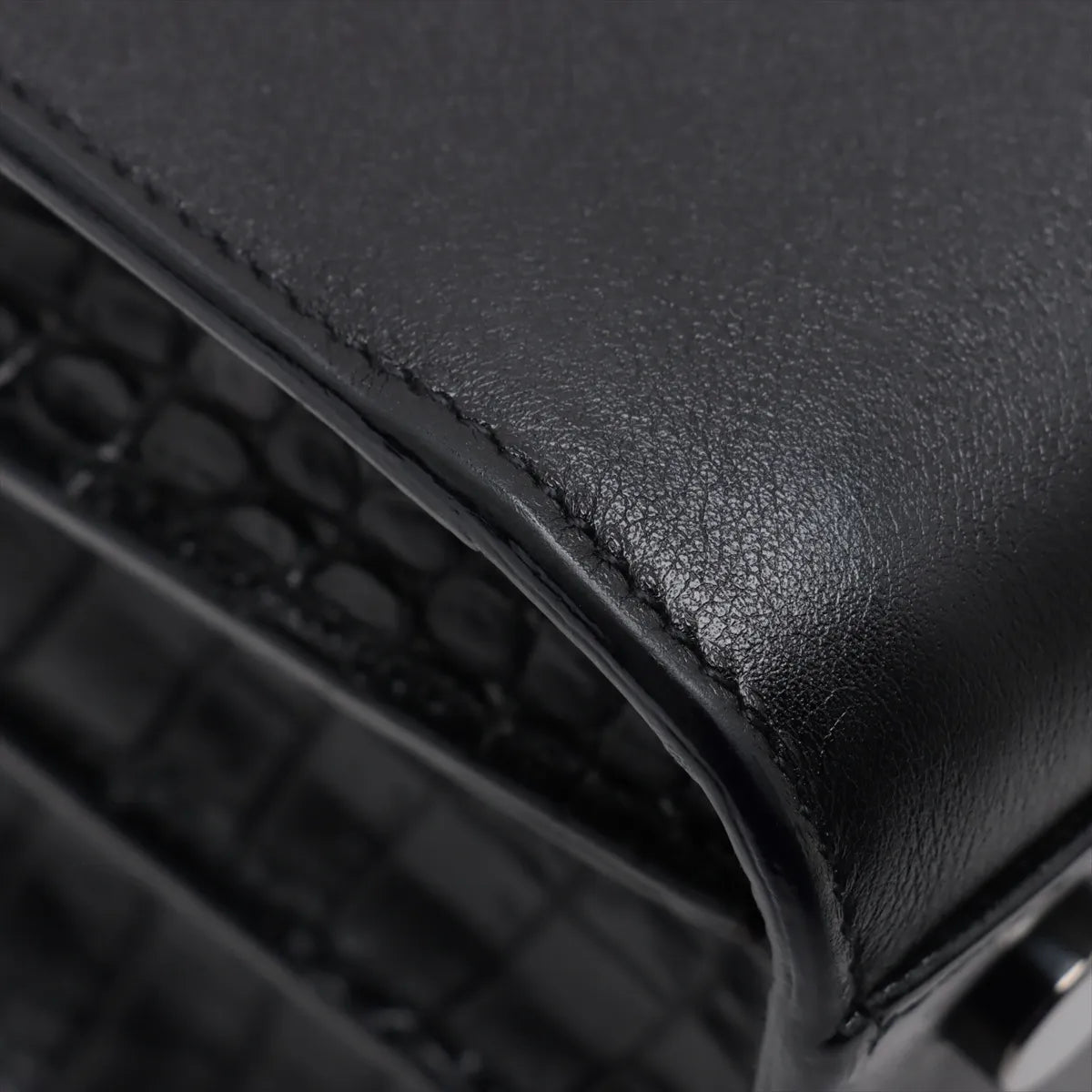 Saint Laurent Calfskin Crocodile Embossed Small Sac de Jour Black