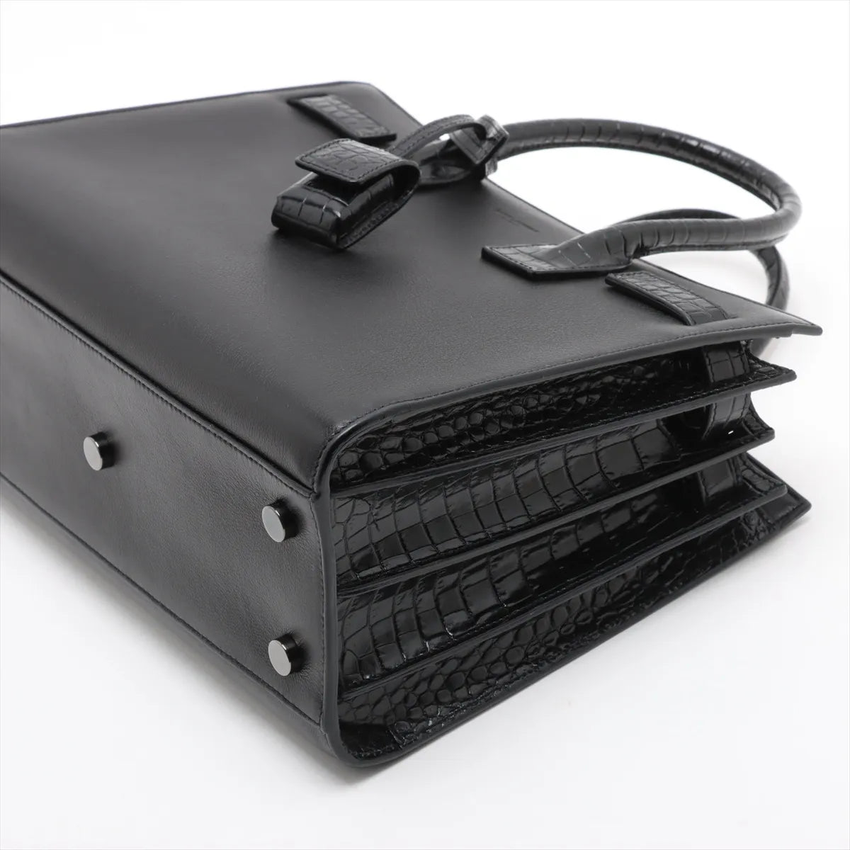 Saint Laurent Calfskin Crocodile Embossed Small Sac de Jour Black