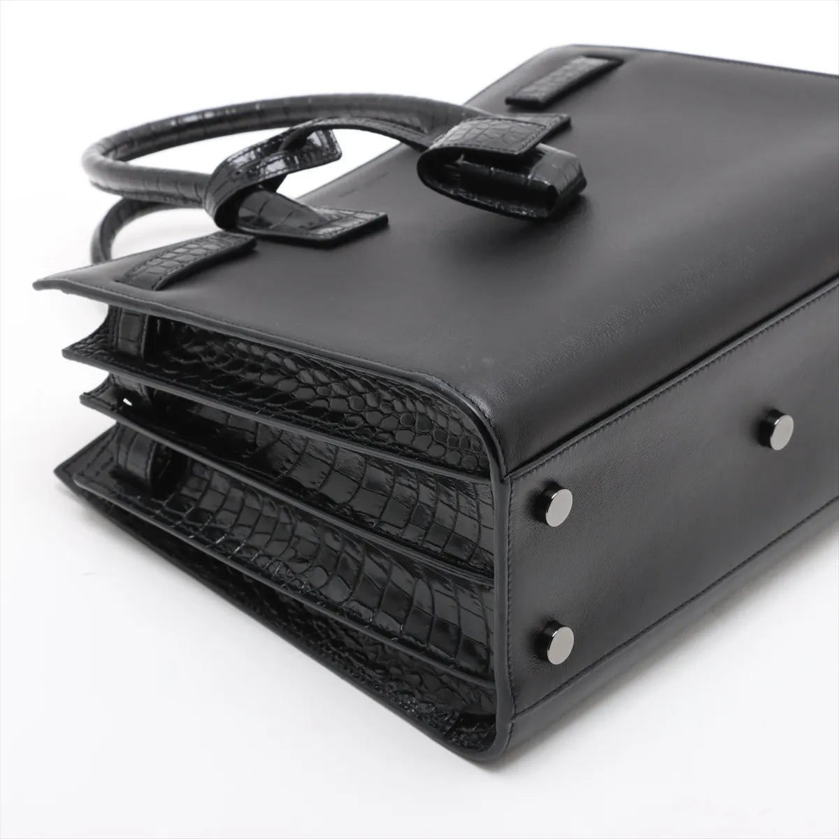 Saint Laurent Calfskin Crocodile Embossed Small Sac de Jour Black