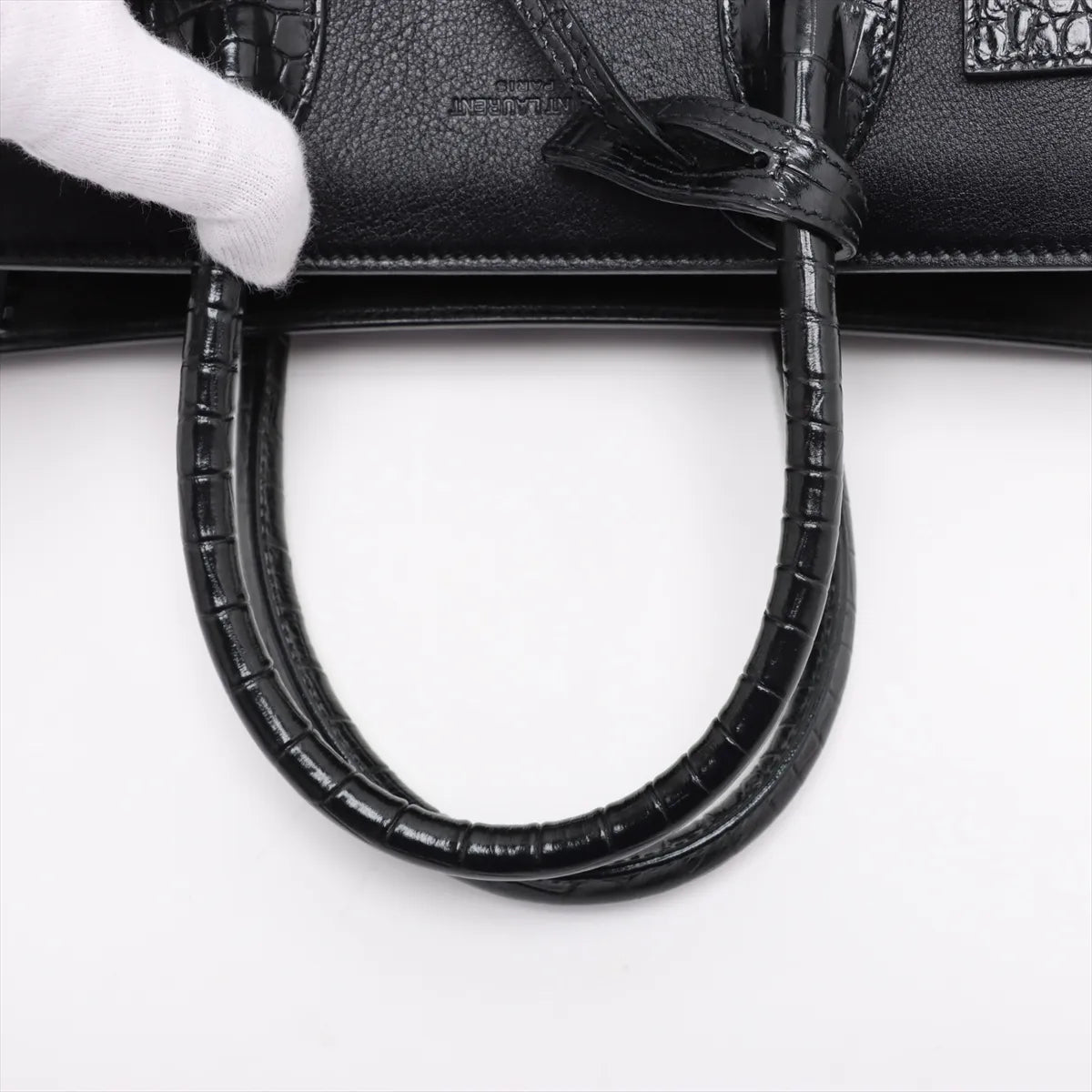 Saint Laurent Calfskin Crocodile Embossed Small Sac de Jour Black