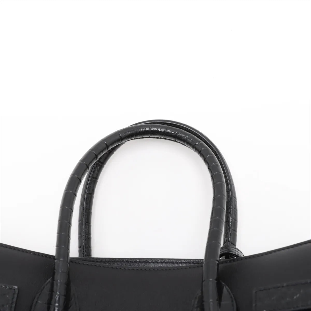 Saint Laurent Calfskin Crocodile Embossed Small Sac de Jour Black