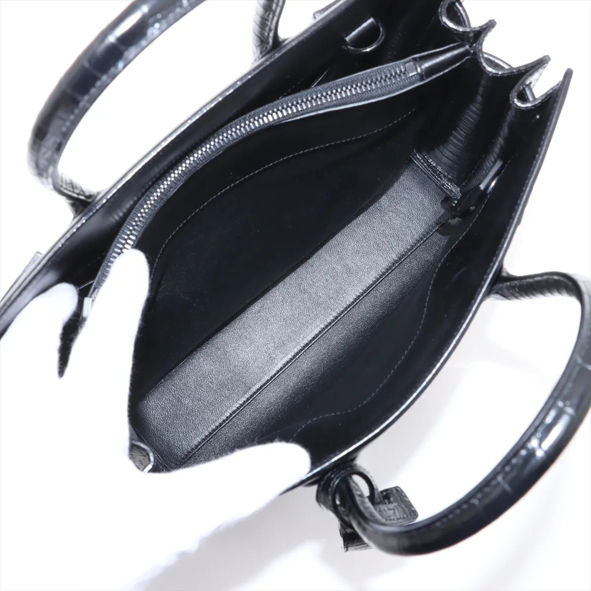 Saint Laurent Calfskin Crocodile Embossed Small Sac de Jour Black