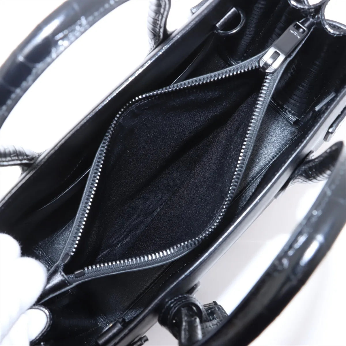 Saint Laurent Calfskin Crocodile Embossed Small Sac de Jour Black
