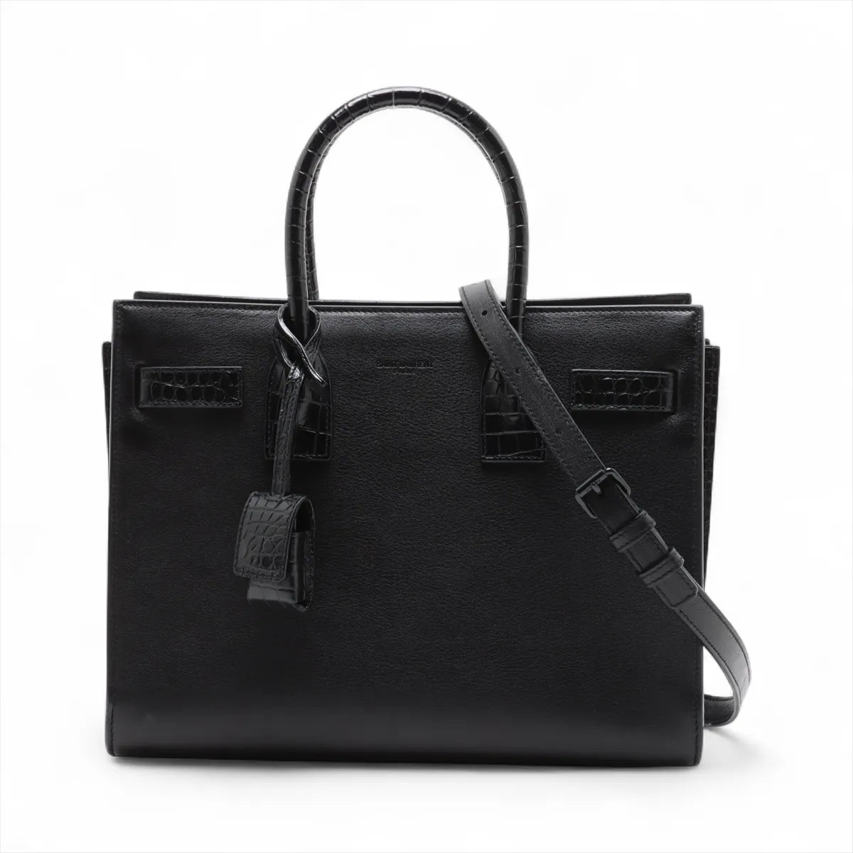 Saint Laurent Calfskin Crocodile Embossed Small Sac de Jour Black