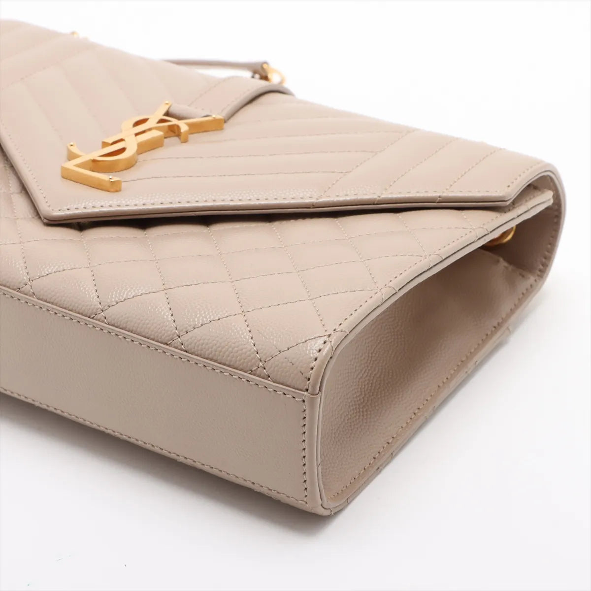 Saint Laurent Paris Envelope Leather Chain Shoulder Bag Beige