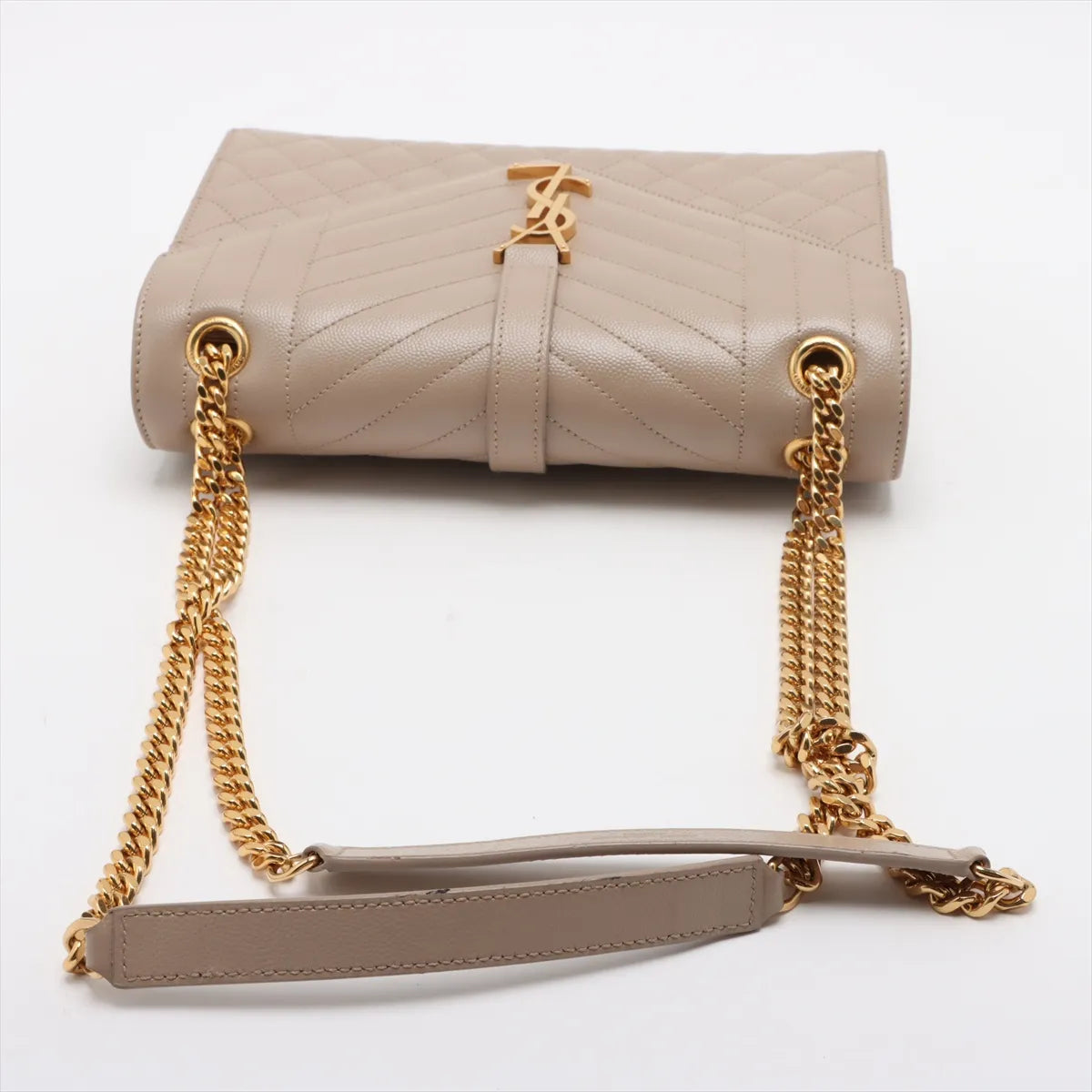 Saint Laurent Paris Envelope Leather Chain Shoulder Bag Beige