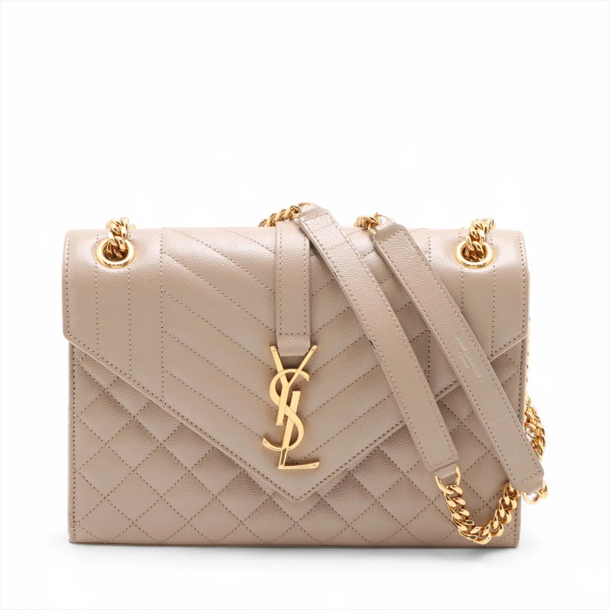 Saint Laurent Paris Envelope Leather Chain Shoulder Bag Beige