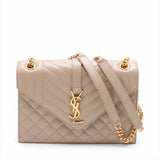 Saint Laurent Paris Envelope Leather Chain Shoulder Bag Beige