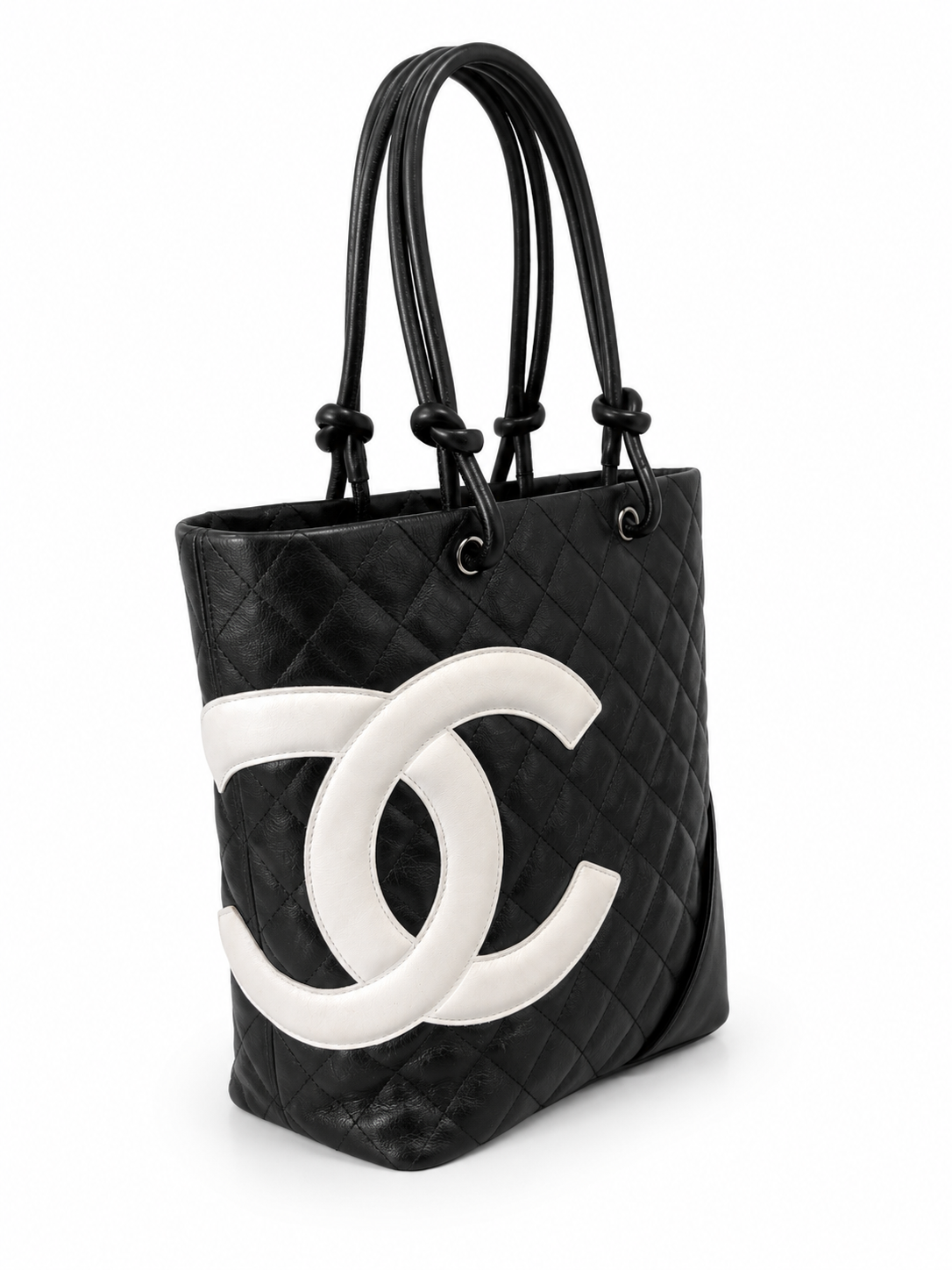 Chanel Cambon Ligne Quilted Lambskin Tote Bag I Black and White