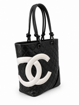 Chanel Cambon Ligne Quilted Lambskin Tote Bag I Black and White