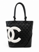 Chanel Cambon Ligne Quilted Lambskin Tote Bag I Black and White