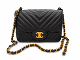 Chanel Chevron Single Flap Lambskin Chain Bag I Black with Gold Hardware