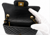 Chanel Chevron Single Flap Lambskin Chain Bag I Black with Gold Hardware