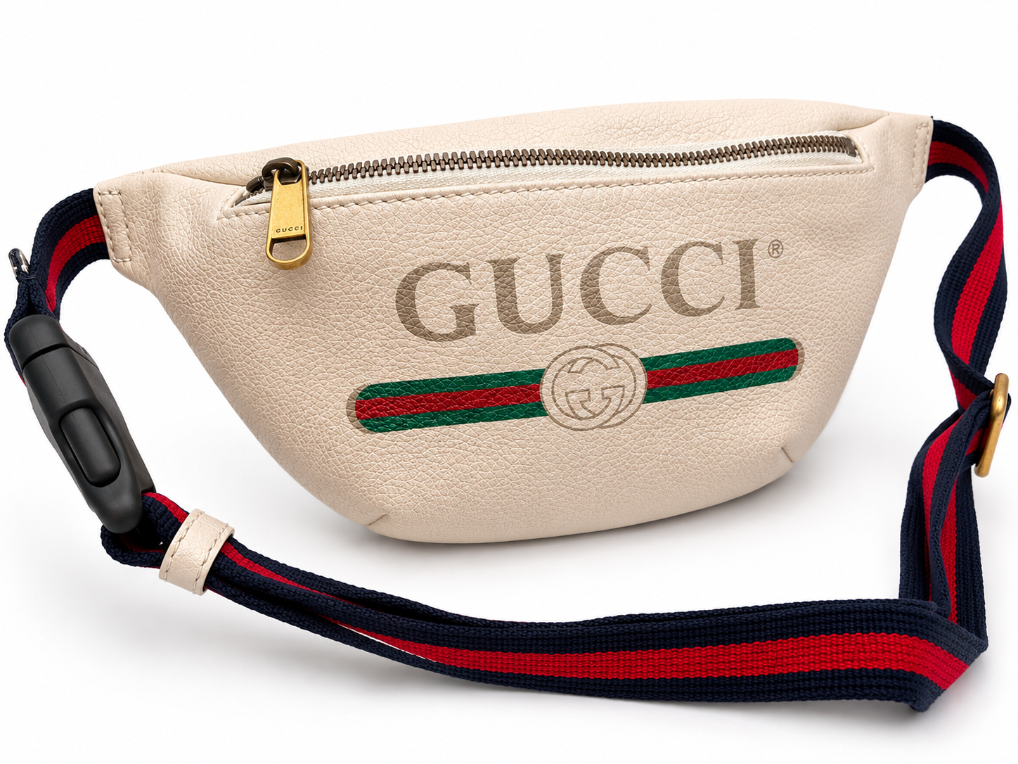 Gucci Logo Canvas Belt Bag I White with Red and Green Web Stripe
