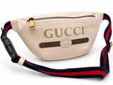 Gucci Logo Canvas Belt Bag I White with Red and Green Web Stripe