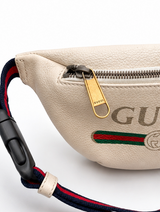 Gucci Logo Canvas Belt Bag I White with Red and Green Web Stripe