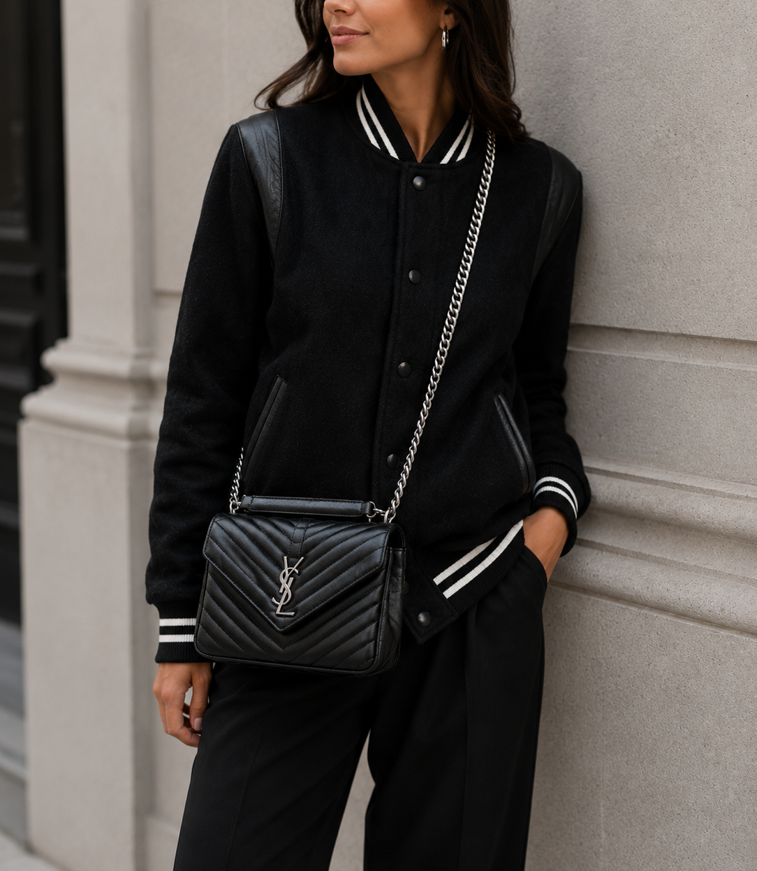 Saint Laurent College Medium Leather Chain Bag I Black 487212