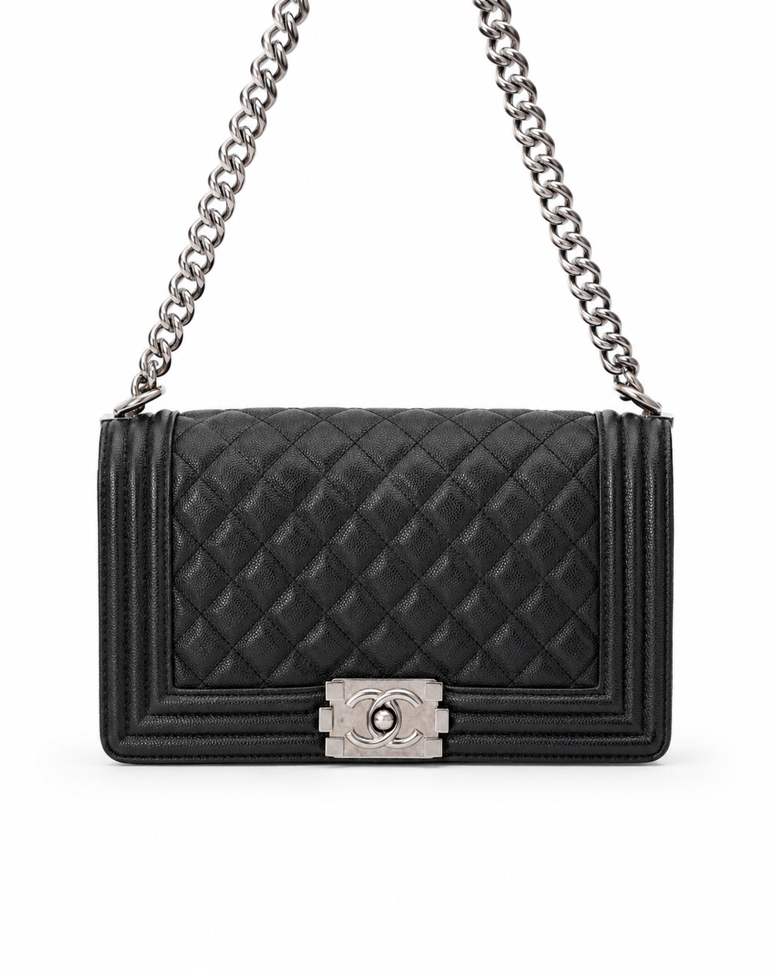 Chanel Boy Flap Quilted Lambskin Chain Bag I Black with Silver Hardware