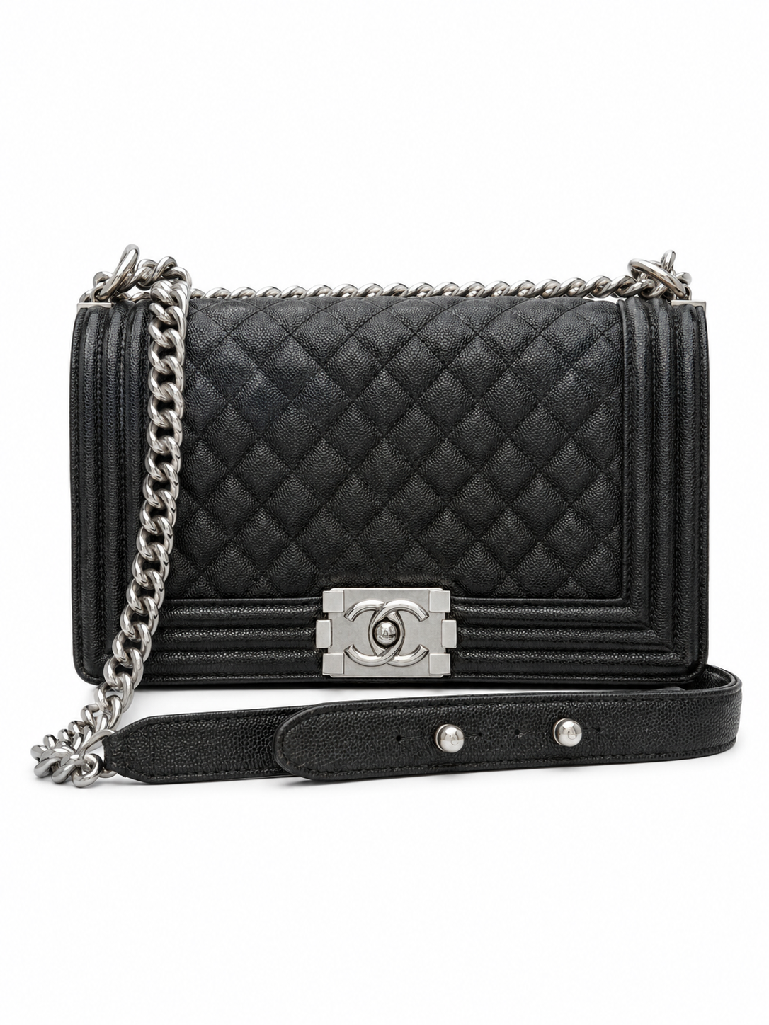 Chanel Boy Flap Quilted Lambskin Chain Bag I Black with Silver Hardware