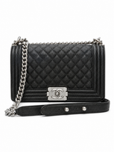 Chanel Boy Flap Quilted Lambskin Chain Bag I Black with Silver Hardware