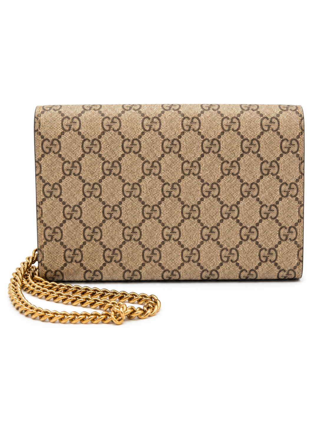 Gucci GG Supreme Heart Chain Wallet I Beige Monogram with Red Suede 648948