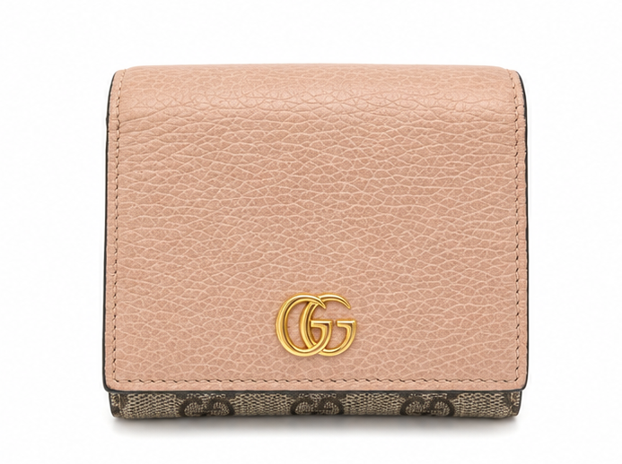 Gucci GG Marmont Bicolor GG Supreme Canvas and Leather Wallet I Beige and Brown