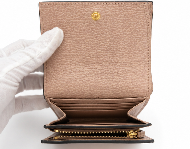 Gucci GG Marmont Bicolor GG Supreme Canvas and Leather Wallet I Beige and Brown