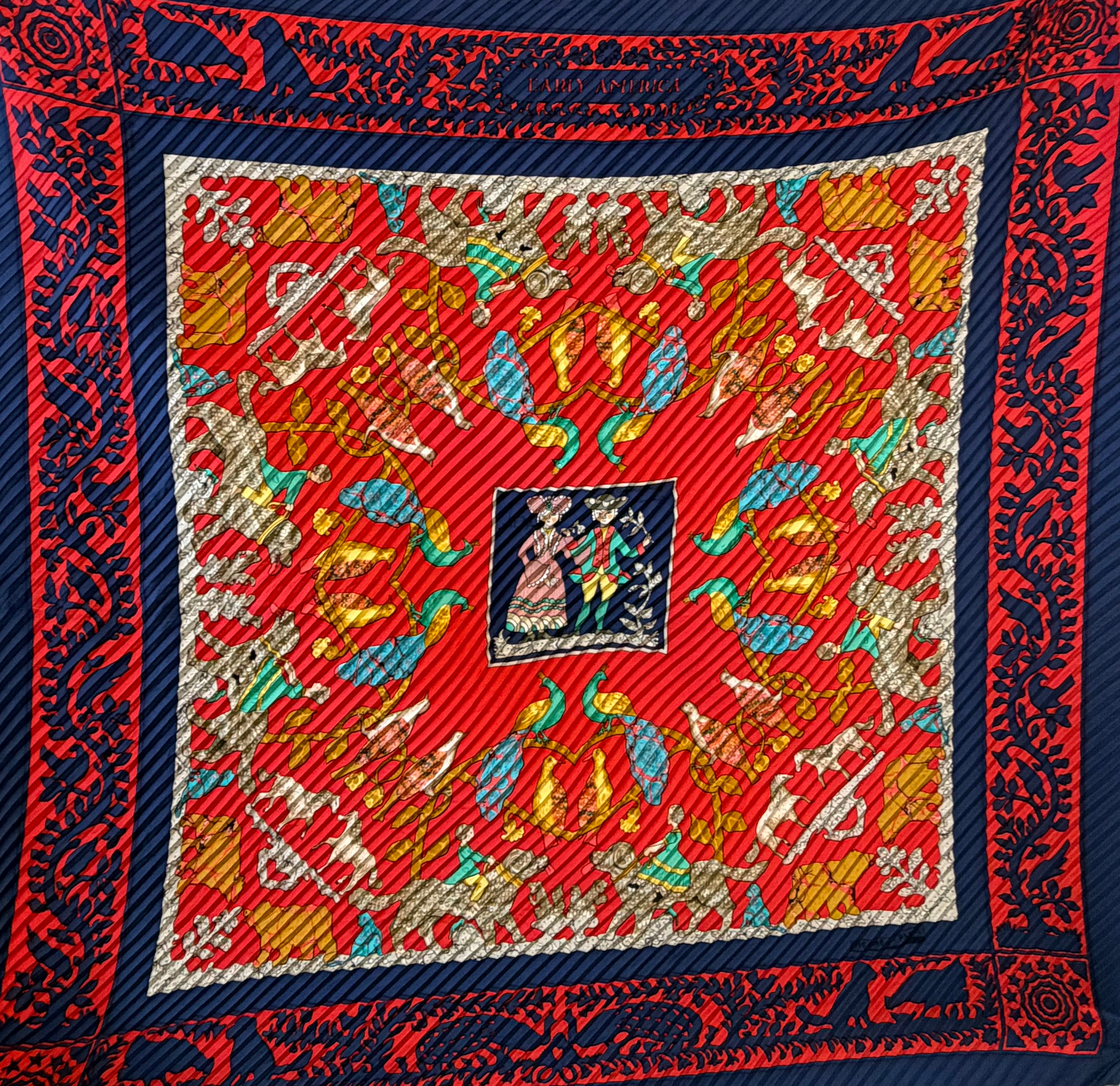 Hermès Hippica Pleated Scarf I Red and Dark Blue