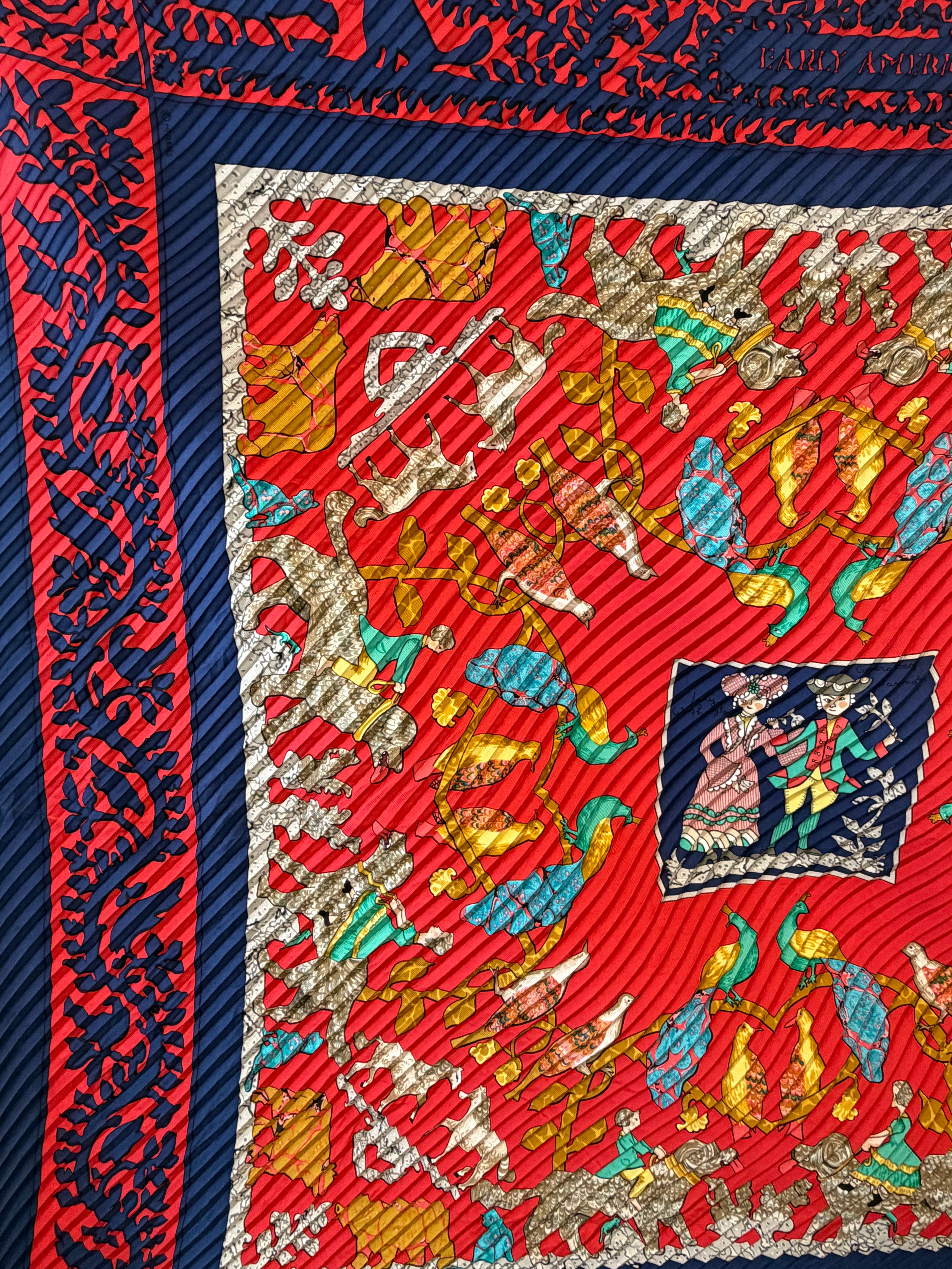Hermès Hippica Pleated Scarf I Red and Dark Blue