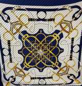 Hermès Eperon D'Or Pleated Scarf I Black I Dark Blue, Off-White and Gold