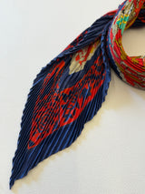 Hermès Hippica Pleated Scarf I Red and Dark Blue