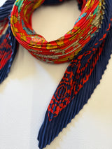 Hermès Hippica Pleated Scarf I Red and Dark Blue