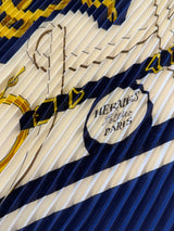 Hermès Eperon D'Or Pleated Scarf I Black I Dark Blue, Off-White and Gold