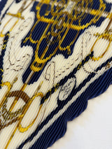 Hermès Eperon D'Or Pleated Scarf I Black I Dark Blue, Off-White and Gold