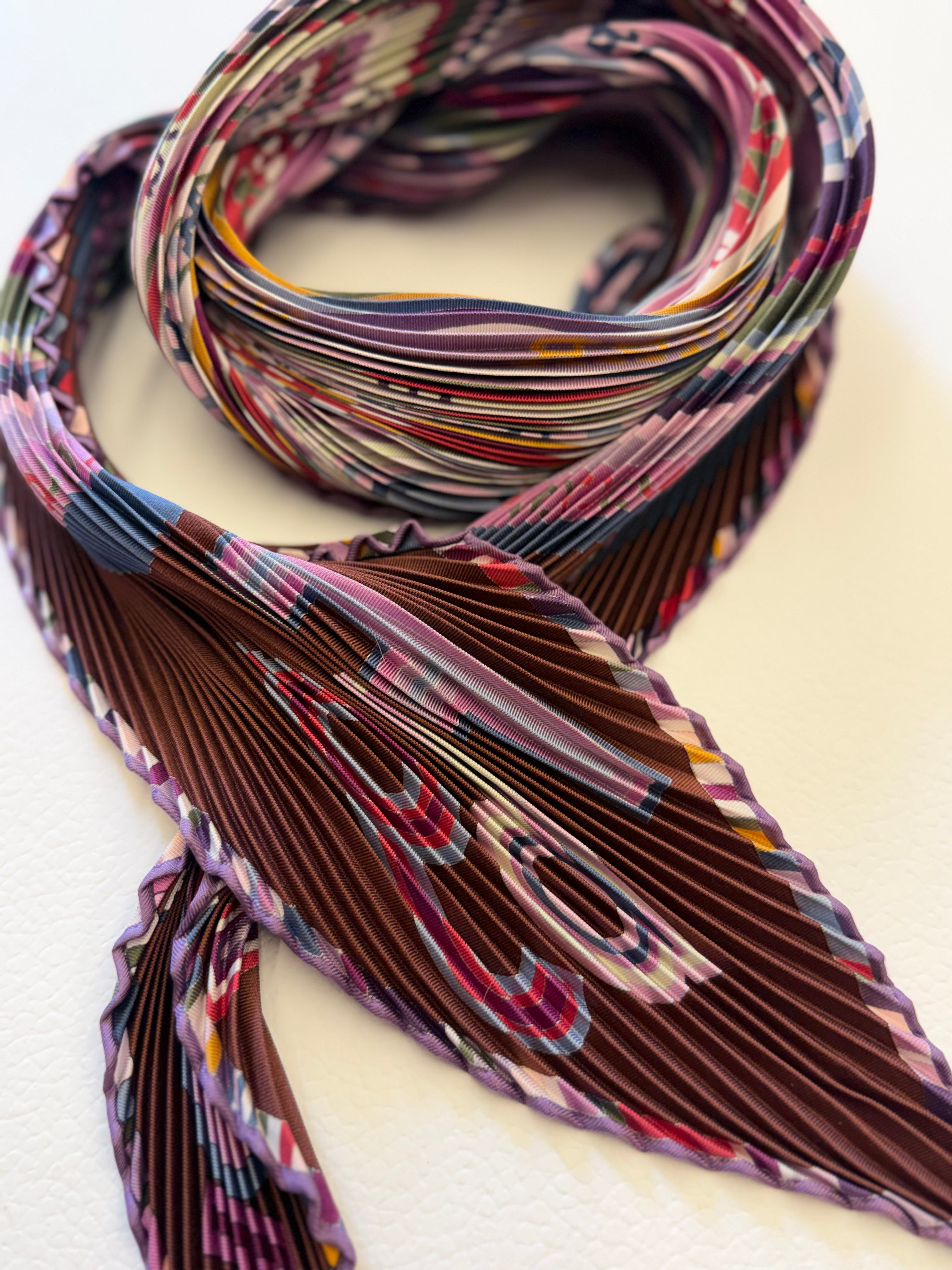 Hermès Tohu Bohu Pleated Scarf I Wine, Purple, and Pink