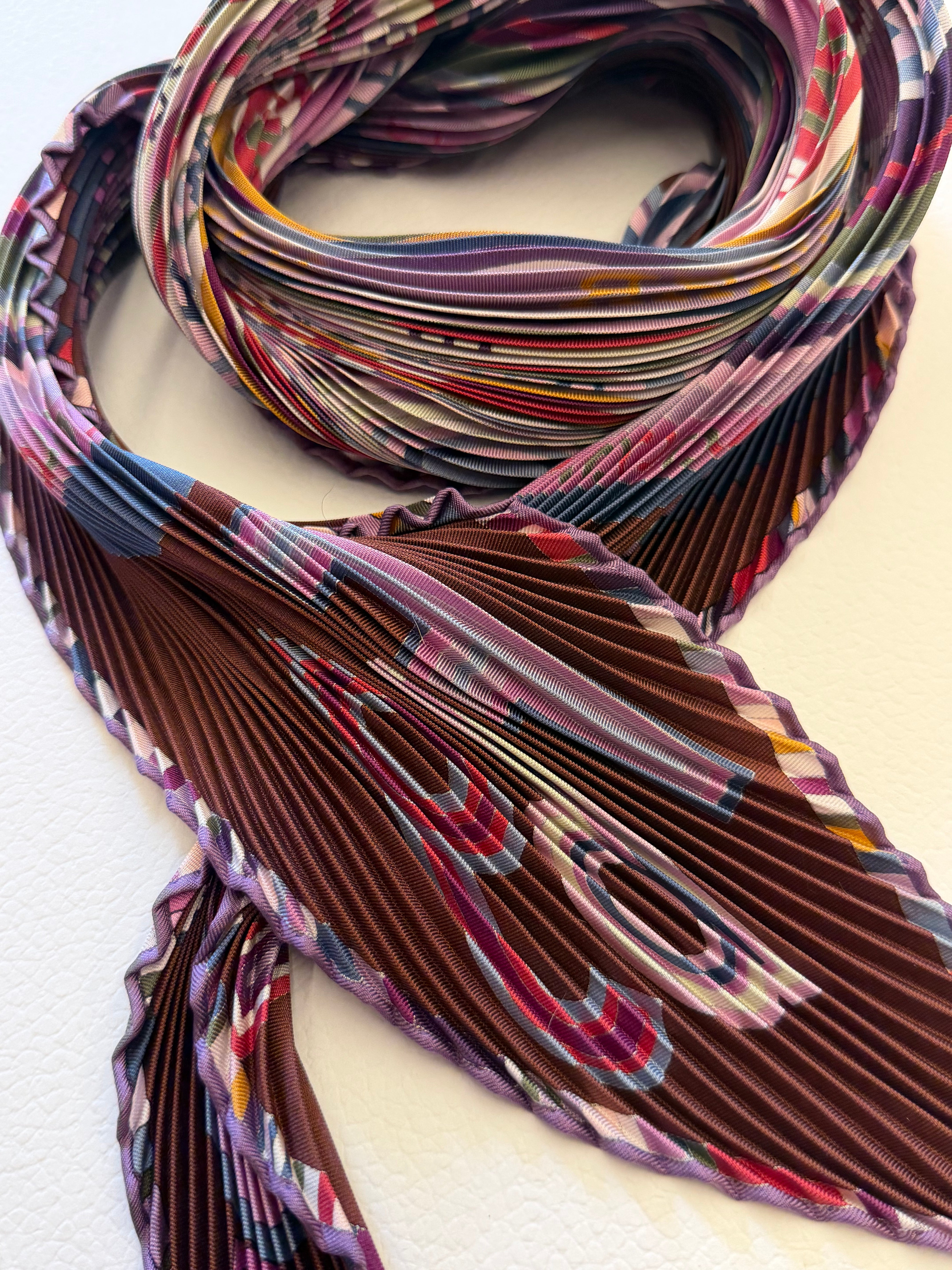 Hermès Tohu Bohu Pleated Scarf I Wine, Purple, and Pink
