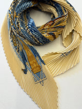 Hermès Les Secrets Pleated Scarf I Beige and Blue