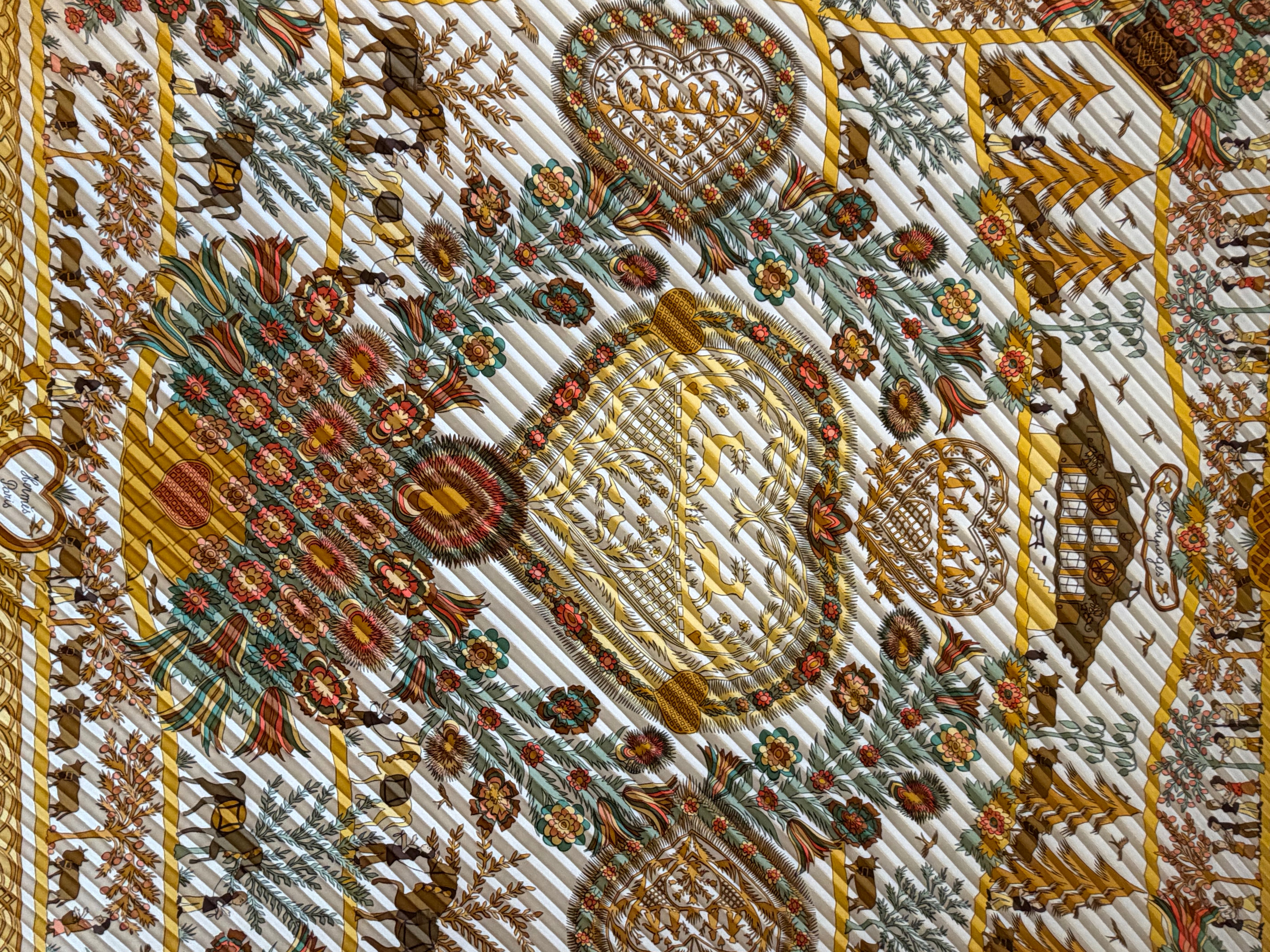 Hermès Découpages Pleated Scarf Ex Libris I Yellow